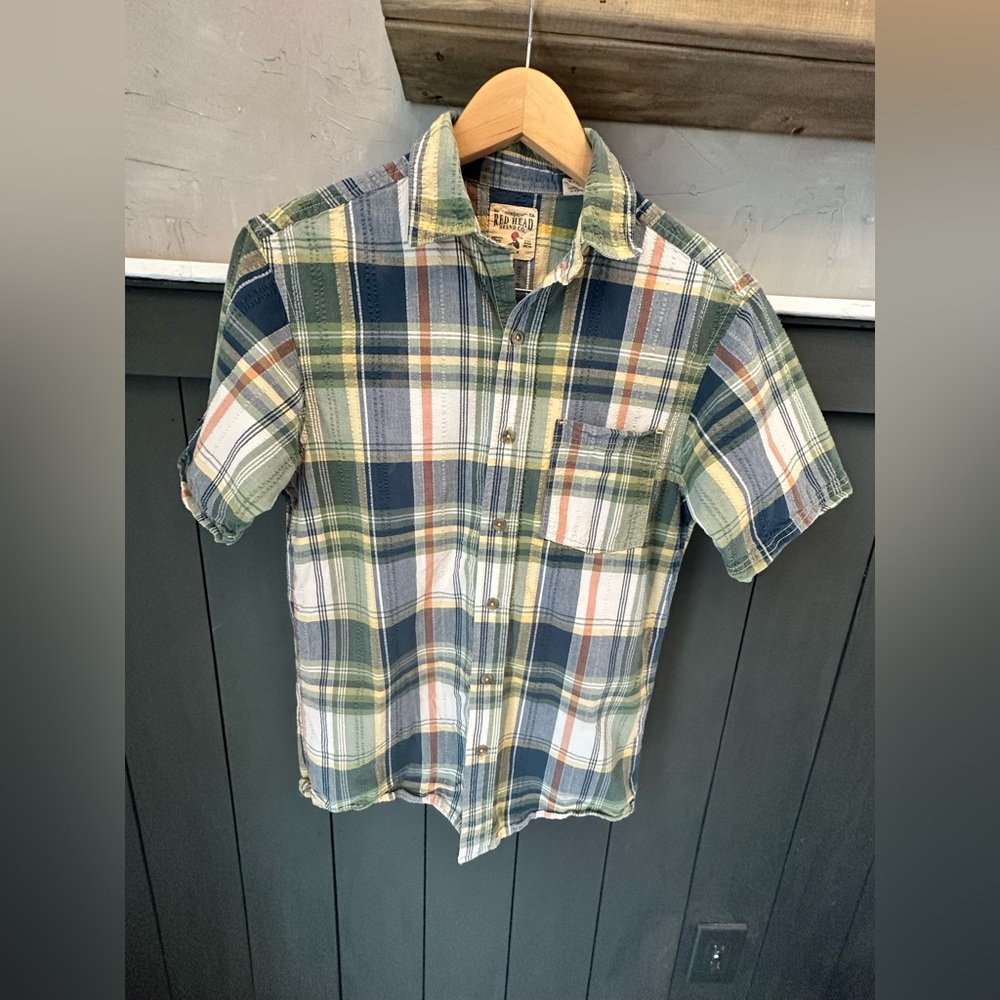 Red Head Brand Co. Plaid 100% Cotton Button Up  Shirt  Green  Navy, Cream sz S‎